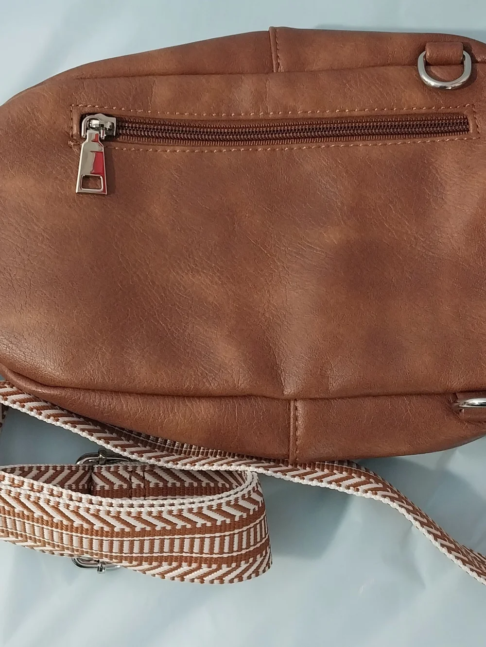 Cluci Vegan Faux Brown Leather Crossbody Sling Bag with Patterned Strap